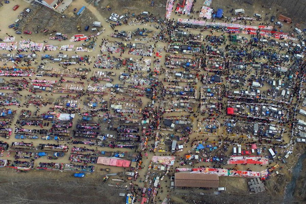 Vue aérienne de la foire de la fête du Printemps de Rizhao