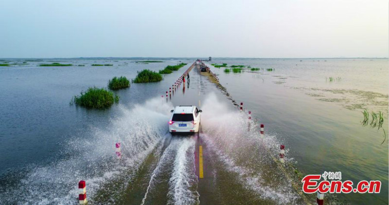 En promenade le long de l'? autoroute aquatique ? du lac Poyang