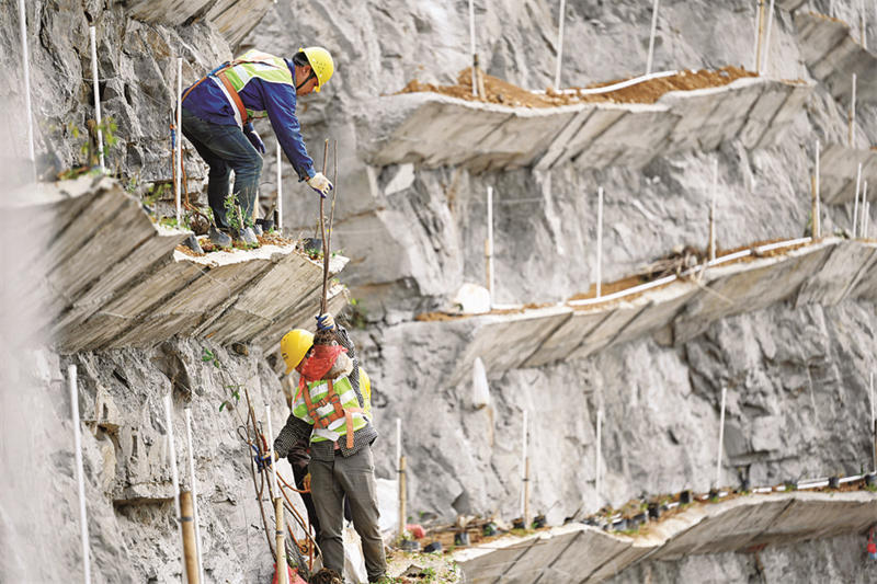 à Liuzhou dans le Guangxi, on gravit ? l'échelle céleste ? pour reverdir une montagne