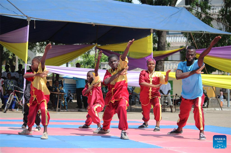 Un spectacle d'arts martiaux chinois donné lors d'une cérémonie de remise de dipl?mes à Cotonou, au Bénin