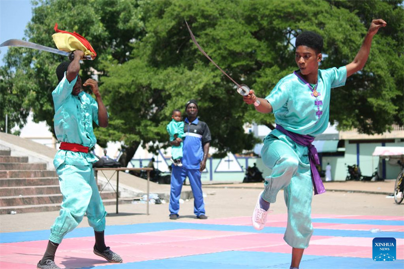 Un spectacle d'arts martiaux chinois donné lors d'une cérémonie de remise de dipl?mes à Cotonou, au Bénin