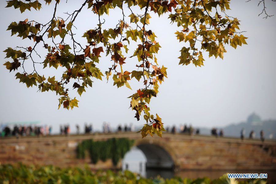 Chine: paysage automnal du lac de l'Ouest à Hangzhou