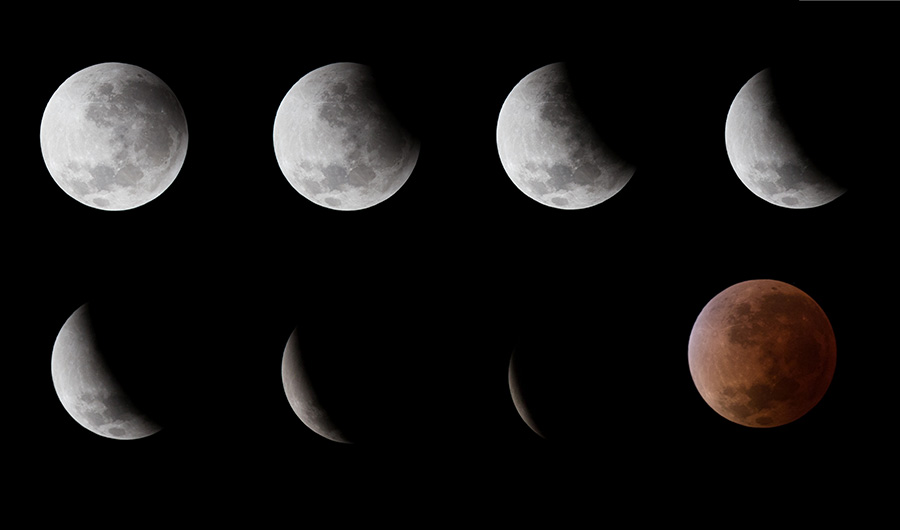 Cette image recomposée montre l'encha?nement entier de l'éclipse lunaire observée le 15 avril à Buenos Aires en Argentine. (Photo : Xinhua)